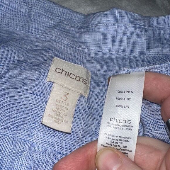 Chicos Women’s End on End Shirt Light Blue 100% Linen Size 3P (XL Petite) EUC - Picture 7 of 12